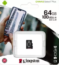  Card Kingston Canvas Select Plus MicroSDXC, 64 GB, Clasa 10, UHS-I/U1 A1 V30, SDCS2/64GBSP