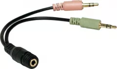 Adaptor audio stereo LogiLink CA0020, Jack 3.5 mm 4 pini mama la 2 x Jack 3.5 mm 3 pini tata, Negru