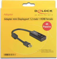 Adaptor Displayport mini 1.2 la HDMI, 4K, Lungime 20 cm, Delock, Negru
