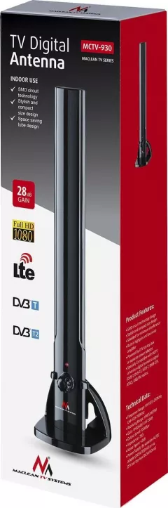 Antena TV interioara DVB-T tubulara MCTV-930 LTE, negru
