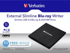 Blu-Ray Writer extern Verbatim Slimline 43890, USB 3.0, Negru