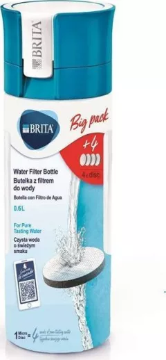 Brita Fill & Go sticla-albastru 0,6l + 4 cartușe filtrante