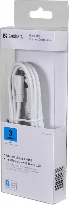 Cablu de incarcare si transfer date , Sandberg , MicroUSB / USB , 3m , alb