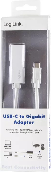 CABLU USB LOGILINK adaptor, USB 3.2 Type-C (T) la RJ45 (M), 14cm, 10/100/1000 Mbit/s, alb, UA0238