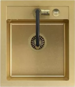 Chiuvetă Steiner ART JOHNNY 100 (43x50x20,3) Steingran Art Gold cu sifon manual, robinet Maggie PVD și dop - auriu