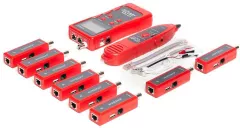 Dispozitiv pentru testarea cablurilor , Netrack , RJ11/RJ45 BNC/USB 8 mufe interschimbabile , rosu cu gri
