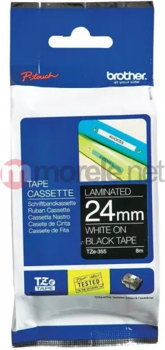 Etichete Brother TZE355 White on Black, 24mm