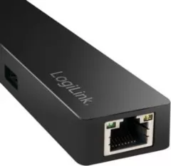 Hub cu adaptor gigabit , LogiLink , USB/C 3 porturi , negru