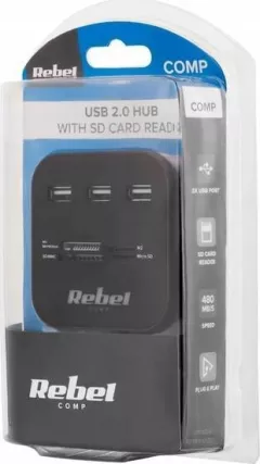 Hub USB 2.0 cu 3 porturi cu cititor de carduri MS / SD / M2 / MicroSD Rebel