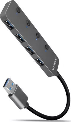 HUB USB AXAGON HUE-MSA, cu intrerupator pentru fiecare port, 4x USB3.2 Gen 1, alimentare Micro USB, cablu USB-A 20 cm