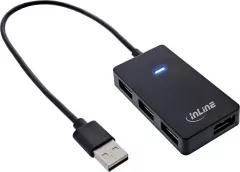 HUB USB InLine InLine® USB 2.0 Hub cu 4 porturi, tip A tată până la 4x Type-A mamă, negru, 30 cm