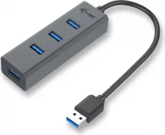Hub USB 3.0 iTec cu 4 porturi, pasiv, metal, gri cu negru