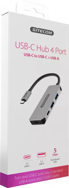 HUB USB Sitecom CN-384 2x USB-C + 2x USB-A 3.1 Gen1 (001909790000)