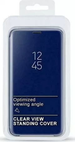 Husa Carte Clear View pentru Samsung Galaxy A02s, Functie Stand, Albastru