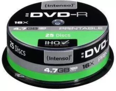 Pachet cu discuri printabile pentru stocarea de informatii , Intenso , DVD+R 16x 4.7GB 25 bucati , argintiu mat