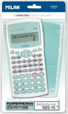 Calculator stiintific, Milan,10 zecimale, Antibacterial, 159110IBGGRBL, Alb/Turcoaz