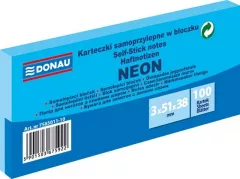 Notite adezive DONAU, 3 x 38 x 51 mm, albastru neon, 100 file