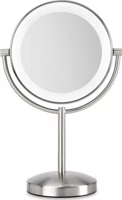 Oglinda cosmetica BaByliss 9437E, Led, Lupa, Marire 8x, 21.6 cm, 2 fete, rotire 360&deg;, Silver