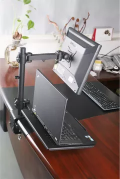 Pachet Suport de birou pentru monitor si laptop, LCD/LED, Arc cu gaz, 13-27'', Negru cu Ventilator de birou, alimentare USB