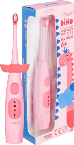Periuță de dinți Vitammy Dino Sonic roz,
Pentru copii,
Reîncărcabil,
Fara senzor de presiune,
Durata de viata a bateriei
60 de minute