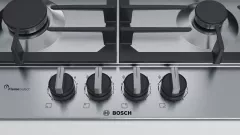 Plita incorporabila Bosch PCP6A5B90, Gaz, 4 arzatoare, Aprindere electrica, Gratare fonta, 60 cm, Inox