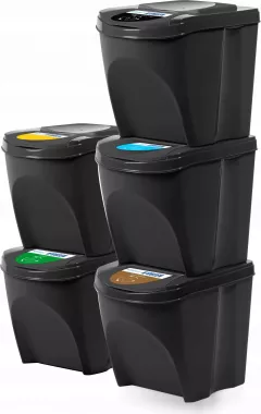 Set Recipiente plastic pentru reciclare selectiva, Noveen 5 x 25L, Negru
