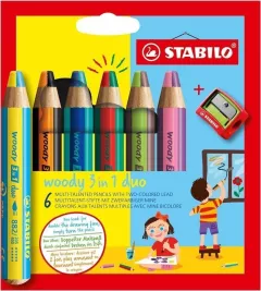 Creioane Stabilo Woody 3in1 Duo 6 coloane + ascutitoare STABILO