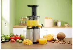 Storcator de fructe si legume cu melc Gorenje JC4800VWY, 200 W, 70 RPM, Recipient suc 0.6 l, Recipient pulpa 0.6 l, Negru/Inox