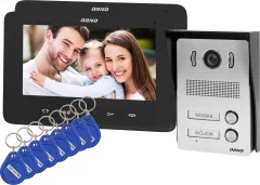 Telefon Orno Set video interfon handsfree pentru 2 familii, color, LCD 7", cu cititor pentru chei, interfon, montat pe suprafata, INDI MULTI N