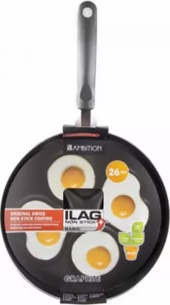 Tigaie cu forme pentru oua si invelis Ilag Basic, Ambition Graphite, 26 cm