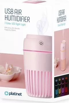 Umidificator aer 3in1 Platinet Misty 44882, difuzor aroma si lampa de noapte, 300ml, 25-35ml/h, roz