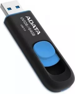 Unitate flash Adata UV128 64GB USB3, fara capac, retractabil, negru si albastru