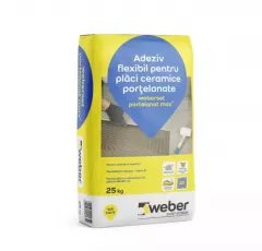 Adeziv flexibil pentru placi ceramice portelanate Weberset MAX2, ambalare 25 kg, culoare gri
