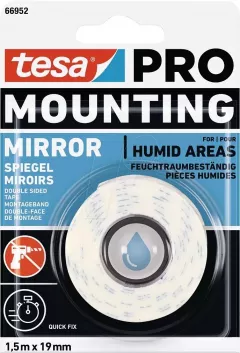 Banda dublu adeziva pentru oglinzi, Tesa TS 66952 Mounting Pro Mirror, dimensiuni 1.5 m x 19 mm, culoare alba