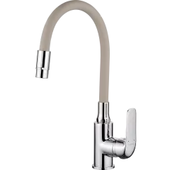 Baterie bucatarie Kuchinox Elza BKE 461D, monocomanda, pipa flexibila, 2 functii, bej-crom