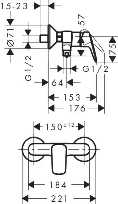 Baterie de dus Logis HAN71600000, monocomanda, crom