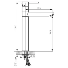 Baterie lavoar inalt Ferro Fiesta BFI2L, pipa pivotanta, monocomanda, crom