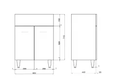 Baza mobilier baie Madrid cu lavoar ceramic, 2 usi, 61 cm, alb lucios