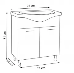 Baza si lavoar Seria 153, 75 cm, alb