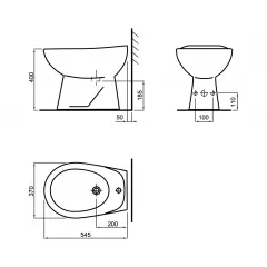 Bideu Mira WQ8C22500000001, 37 x 54.5 x 40 cm, alb, montaj pe pardoseala