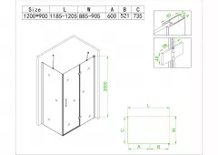 Cabina de dus model 601, dimensiuni 90 x 120 x 200 cm