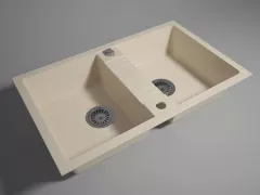 Chiuveta bucatarie Ferro DRGM2/48/78SA, 78x48 cm, doua cuve, finisaj nisip