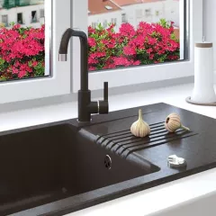 Chiuveta granit Kuchinox Celia SBC 711T, 1 cuva, 76x44x18.5 cm, negru