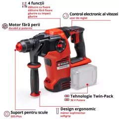 Ciocan rotopercutor Einhell HEROCCO 36/28 LI SOLO, motor fara perii, mandrina SDS plus