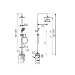 Coloane - Coloana dus cu baterie RITTO NP84-BTR7U-BL, para dus 3 functii, cap dus ploaie, olint.ro