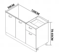 Corp inferior bucatarie MDF Square, 120 cm, cu sertar, fag