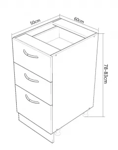 Corp inferior bucatarie MDF Square, 60 cm, 3 sertare, fag