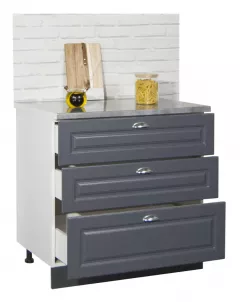 Corpuri de bucatarie - Corp inferior bucatarie MDF Square, 80 cm, 3 sertare, antracit, olint.ro