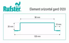 Element orizontal Rufster 0120, pentru gard, grosime 0,60 mm, finisaj negru, RAL 9005 MS M2P3, lungime variabila, vopsit pe ambele parti