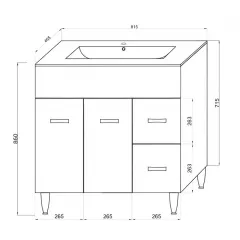 Mobilier baie cu lavoar Savini Due Madrid 504, 81.5 x 46.5 x 86 cm, alb